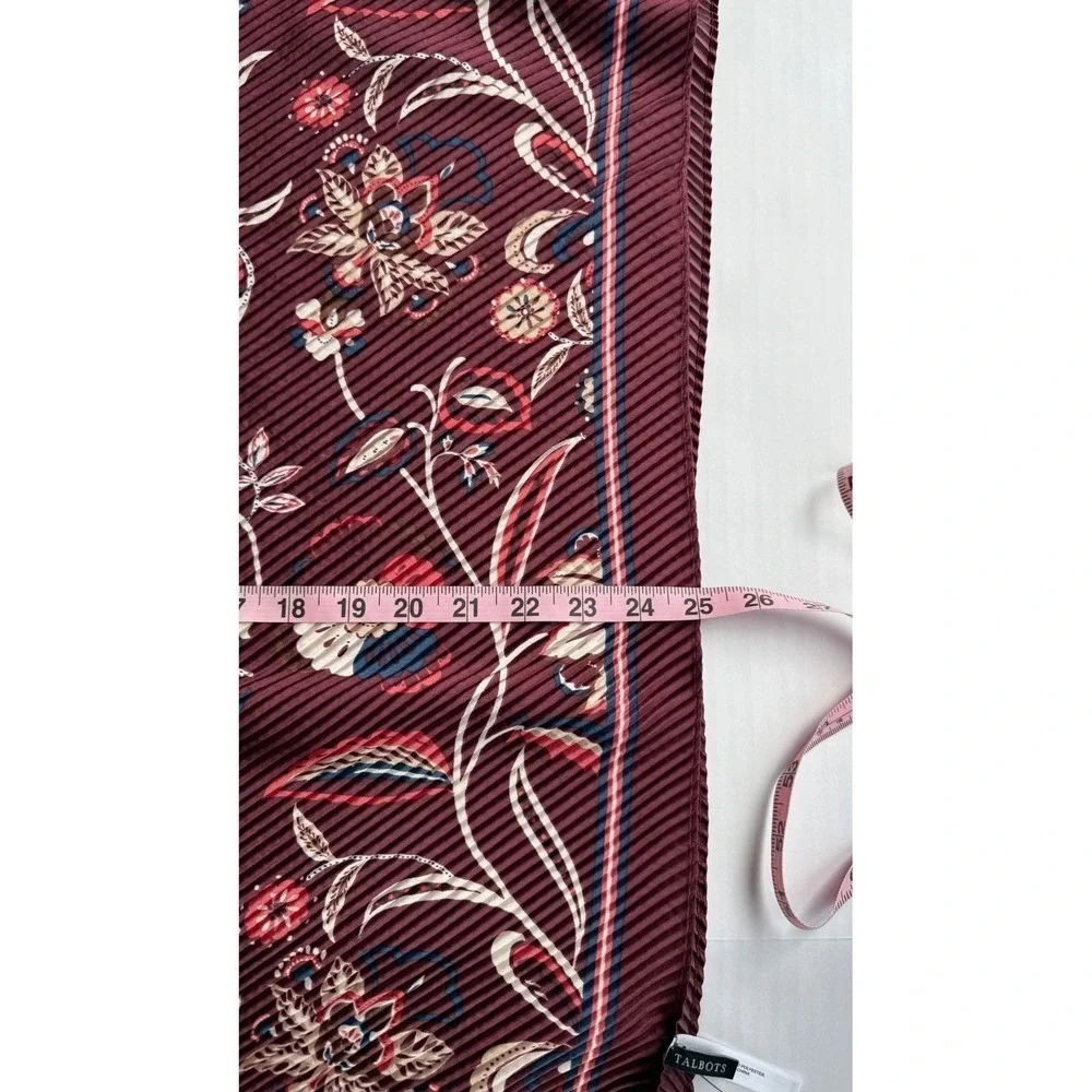 Talbots‎ Burgundy Floral Accordion Pleated Scarf 100% Recycled Polyester NEW